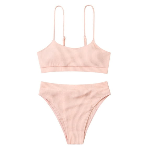 BSDJILFG 50% Womens High Waisted Bikini Sets Sporty Crop Top Color Block Swimwear Bandeau Scoop Neck Vintage Two Piece Bathing Suits