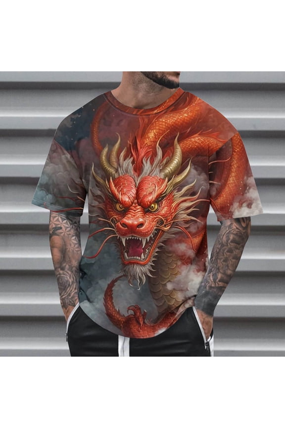 6XL Shirts for Men Big and Tall Dragon Shirt New Trending Summer Soft Short Sleeve Graphic T-Shirt Round Neck Loose Fit Brithday Gifts Clothes ,S-6XL