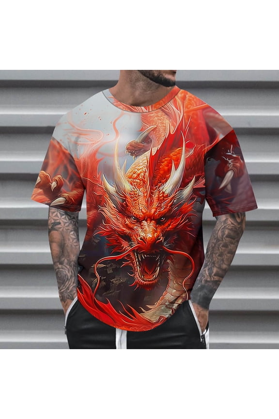 6XL Shirts for Men Big and Tall Dragon Shirt New Trending Summer Soft Short Sleeve Graphic T-Shirt Round Neck Loose Fit Brithday Gifts Clothes ,S-6XL