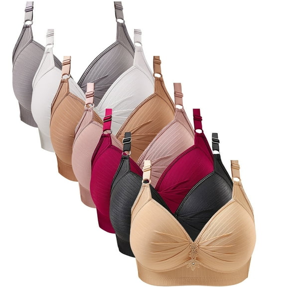 BSDJILFG 7 Pack Everyday Bras for Women Plus Size Wireless Solid Color Breathable Push-Up Underwear S-5XL