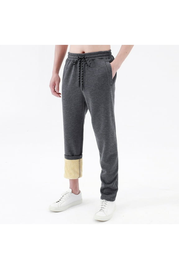 Athletic Fleece Joggers for Men High Elastic Waist Slim Leg Warm Thermal Lined Workout Trouser