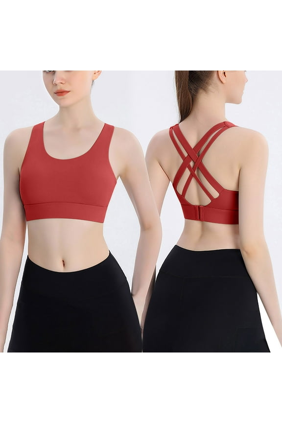 Sports Bras for Women Seamless Racerback Bras Criss Cross Straps Bandeau Yoga Workout Training Bras with Pads Rollbacks