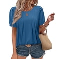thumbnail image 1 of BSDJILFG Babydoll Tops for Petite Women Summer Trendy 2025 Cute Tees Pleated Shirt Short Sleeve Keyhole Neck Pullover Blouse, 1 of 8