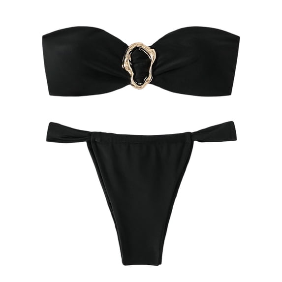 BSDJILFG Bandeau Swimsuits for Women High Waisted Push Up Rhinestone Swim Bra and Cheeky Swimwear Bottom