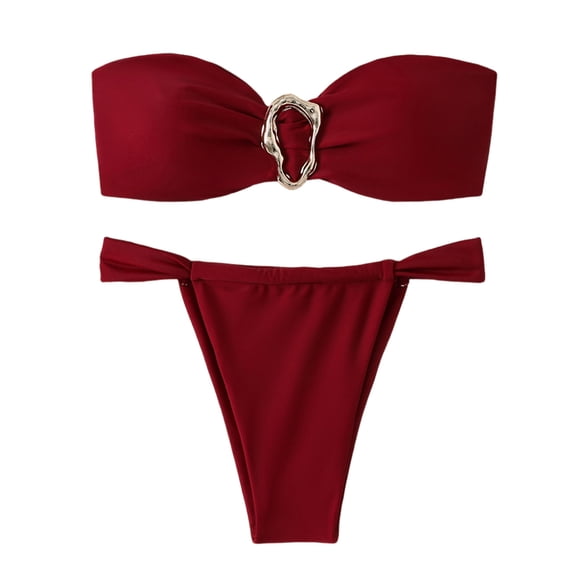 BSDJILFG Bandeau Swimsuits for Women High Waisted Push Up Rhinestone Swim Bra and Cheeky Swimwear Bottom