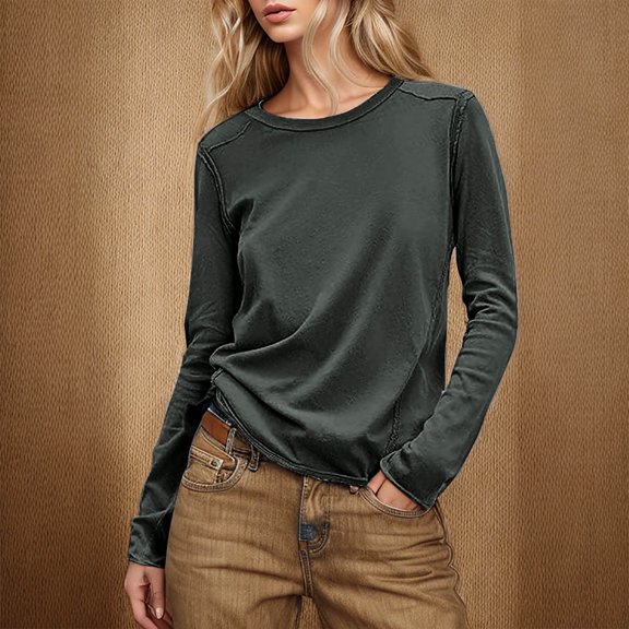 BSDJILFG Basic T-Shirts for Women Spring Layering Tops Athletic Workout Top Long Sleeve Solid Color Oversized Shirt Slim Fit Pullover Activewear Loungewear Tee Shirt