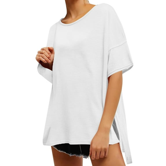 BSDJILFG Basic T-Shirts for Women Long Sleeve Solid Color High Low Casual Crew Neck Pullover Tops