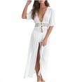 thumbnail image 1 of BSDJILFG Beach Cover Ups for Women Long Cardigan Plus Size Robe Summer Lace Breathable Tie Front Full Length Blouse,S-4XL, 1 of 7