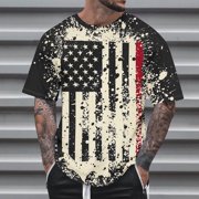 BSDJILFG Big and Tall American T-Shirts for Men Retro Distressed Patriotic Flags Print Shirt Summer Short Sleeve Round Neck Lounge Leisure Blouse Tops S-6XL