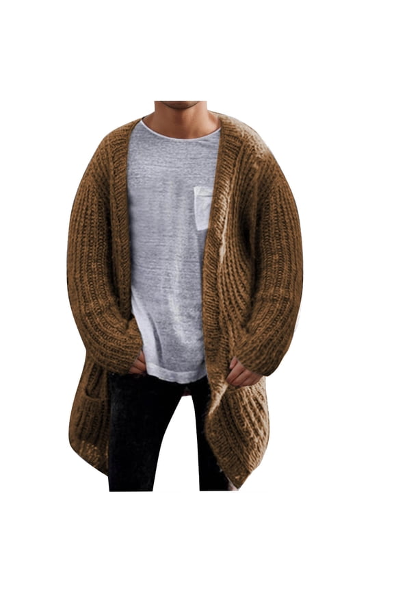 Big and Tall Cable Knit Sweaters Young Men Long Jackets Twisted Loose Long Sleeve Shirts with Pockets New Fall Style ,M-3XL