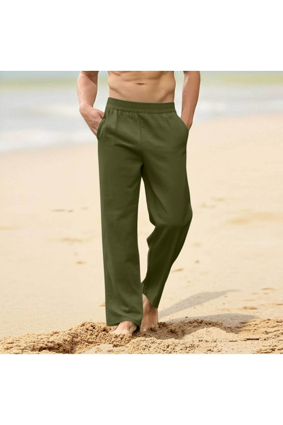 Big and Tall Linen Pants for Men Lightweight Lounge Pants Breathable Full Length Pull-On Trouser for Beach Vacation Sleep