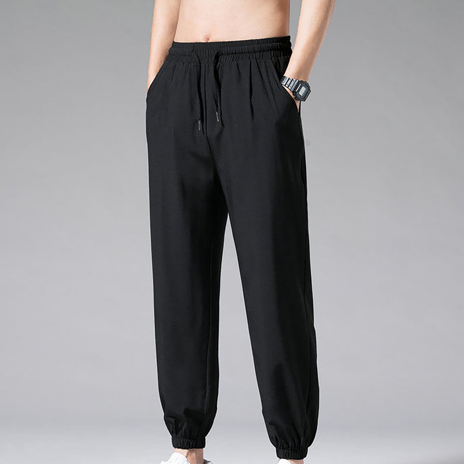 BSDJILFG Big and Tall Men's Pants Summer Elastic Drawstring Slim Casual