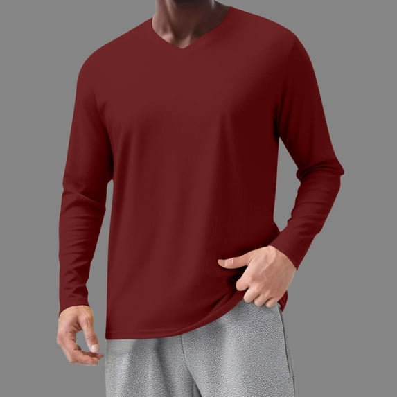 BSDJILFG Big and Tall Mens Long Sleeve Shirts Ribbed Knit Casual Lightweight Breathable V-Neck Slim Fit Crewneck Pullover Spring Basic Tees S-5XL