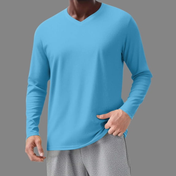 BSDJILFG Big and Tall Mens Long Sleeve Shirts Ribbed Knit Casual Lightweight Breathable V-Neck Slim Fit Crewneck Pullover Spring Basic Tees S-5XL