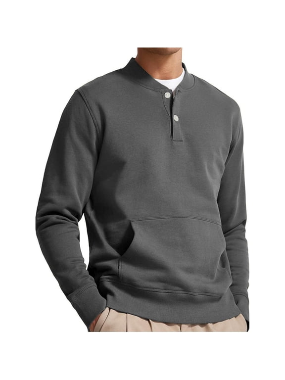 Big and Tall Shirts for Men with Front Pockets,Business Casual Button Up V-Neck Henley Sweatshirts for Lounge to Work,Sizes S-5XL