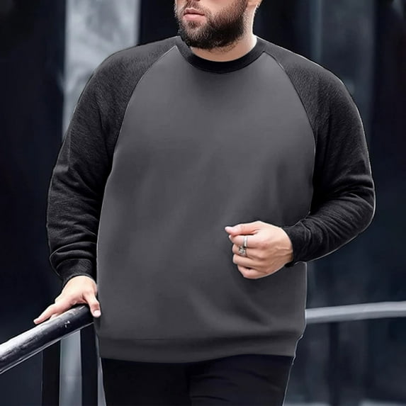 BSDJILFG Big and Tall Sweatshirts for Men Long Sleeve Shirts Crew Neck Sweater Ribbed Tees Color Block Loose Fit Tops L-5XL