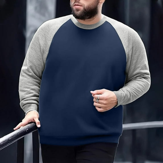 BSDJILFG Big and Tall Sweatshirts for Men Long Sleeve Shirts Crew Neck Sweater Ribbed Tees Color Block Loose Fit Tops L-5XL