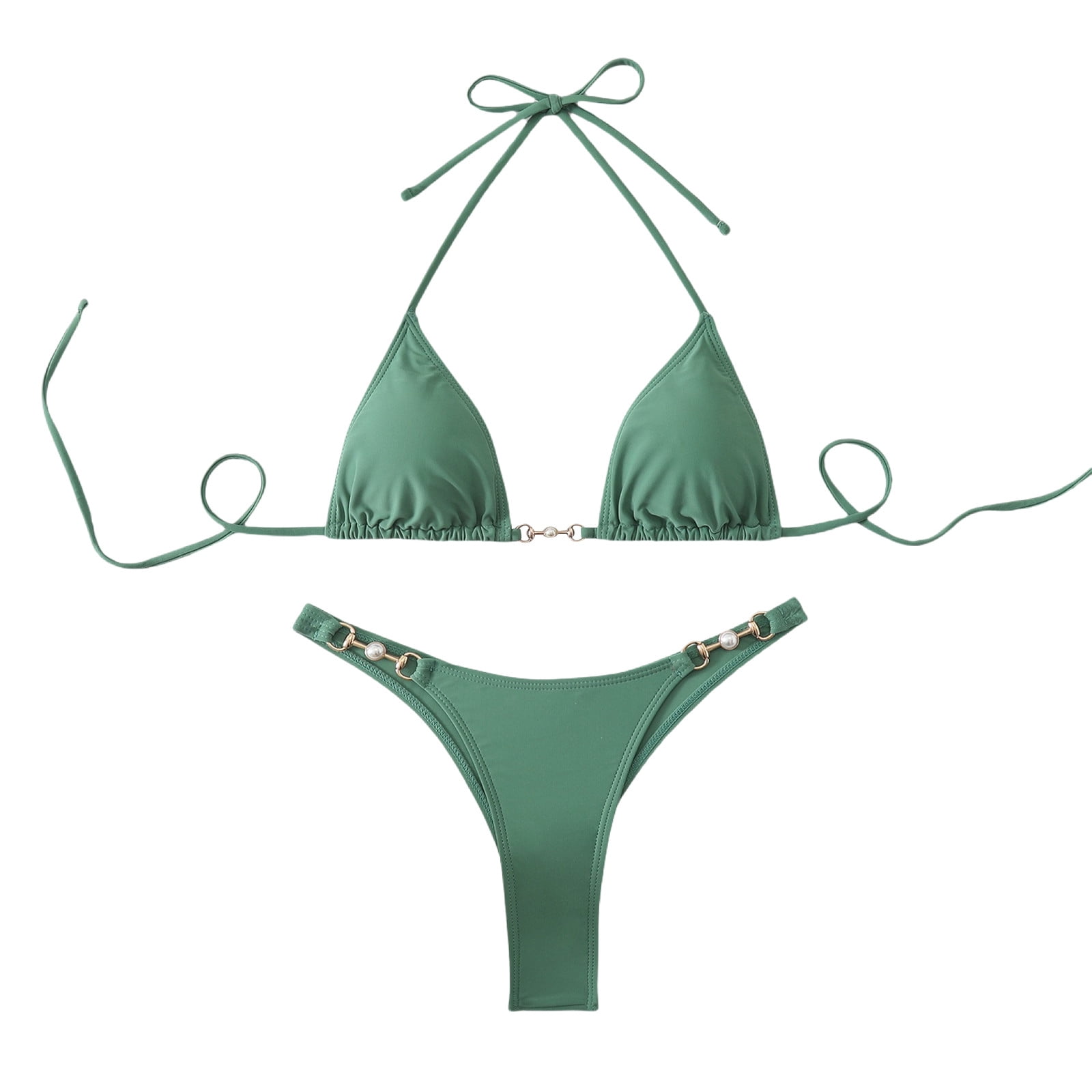 BSDJILFG Bikini Sets for Women High Waisted Swimsuits Push Up Halter V ...