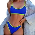 thumbnail image 1 of BSDJILFG Bikinis for Women 2 Piece High Waisted Bathing Suit Color Blocked Trim Ribbed Knit Sleeveless Crop Tops Sexy Spaghetti Strap Swim Bra and High Cut Cheeky Underwear, 1 of 2