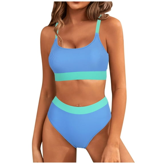 BSDJILFG Bikinis for Women High Waisted Bathing Suits Quick Drying Water-Proof Push Up Bras Color Blocked and Matching Swimwear Bottoms