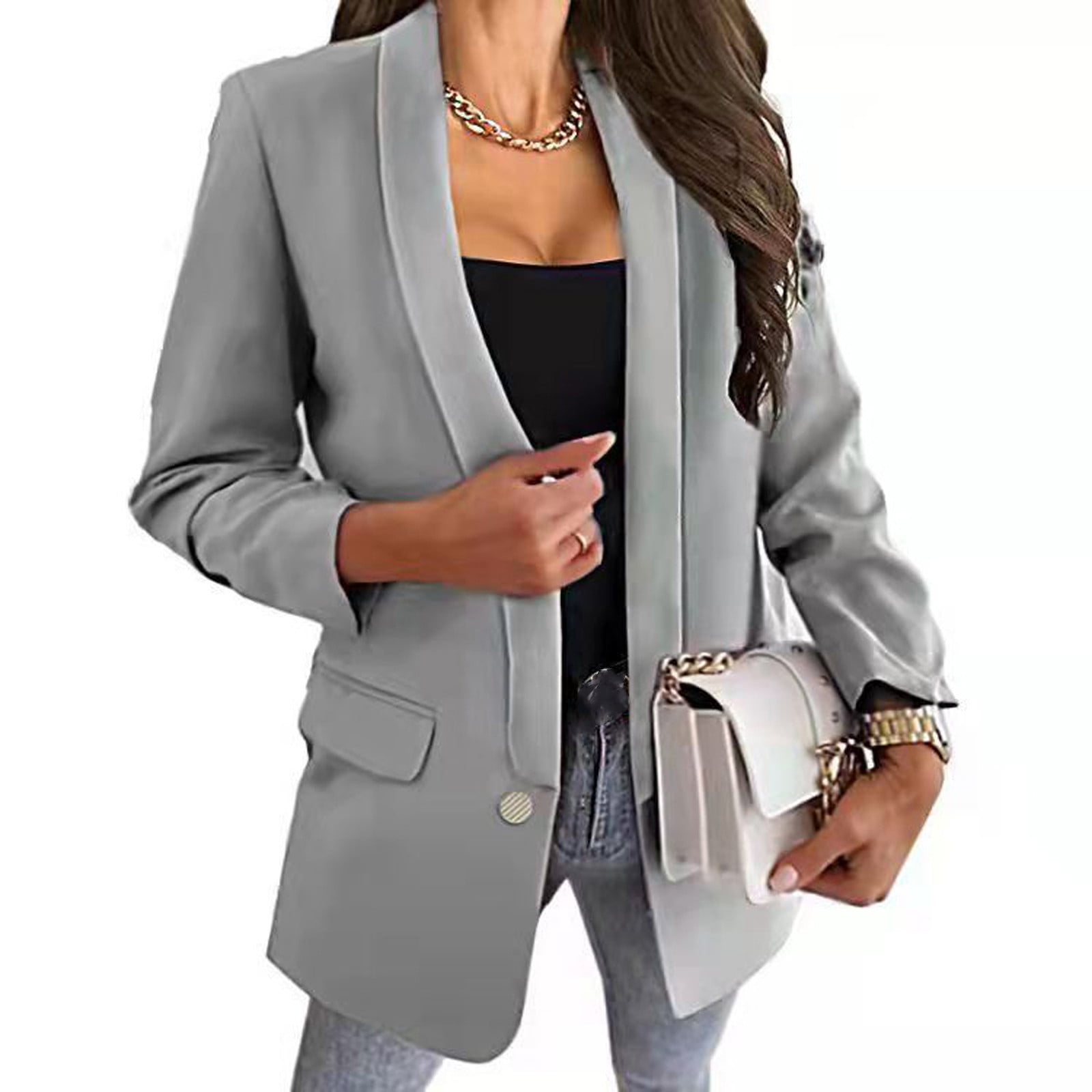 BSDJILFG Blazer Jackets for Work for Women Long Sleeve Shawl Collar ...