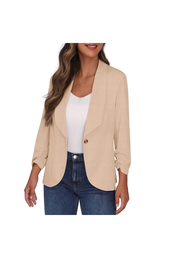 Blazers for Women Business Casual Tailored Dress Jacket Notch V-Neck Button Long Sleeve Wrinkle Free Work Office Suits