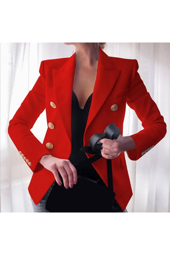 Blazers for Women Stretch Lightweight Suit Jacket Double Breasted Notched Lapel Business Casual Workwear Jackets with Gold Buttons
