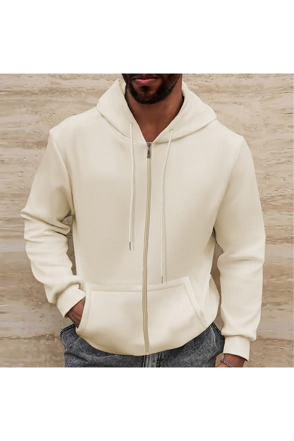 Bomber Jacket Men Zip Up Hoodie Waffle Knit Long Sleeve Motorcycle Outerwear Jacket with Pockets M-3XL