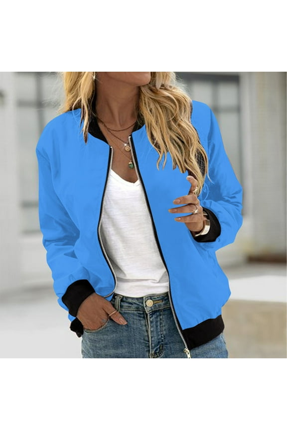 Bomber Jackets for Women Fall Trendy Scrub Jacket Lightweight Breathable Color Blocked Full Zip Up Varsity Jackets