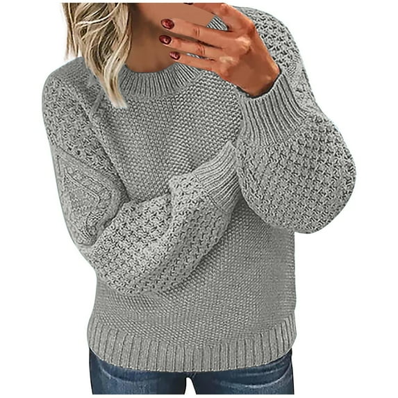 BSDJILFG Cable Knit Sweater Womens Crewneck Fall Winter Trendy 2025 Long Lantern Sleeve Pullover Sweatshirts