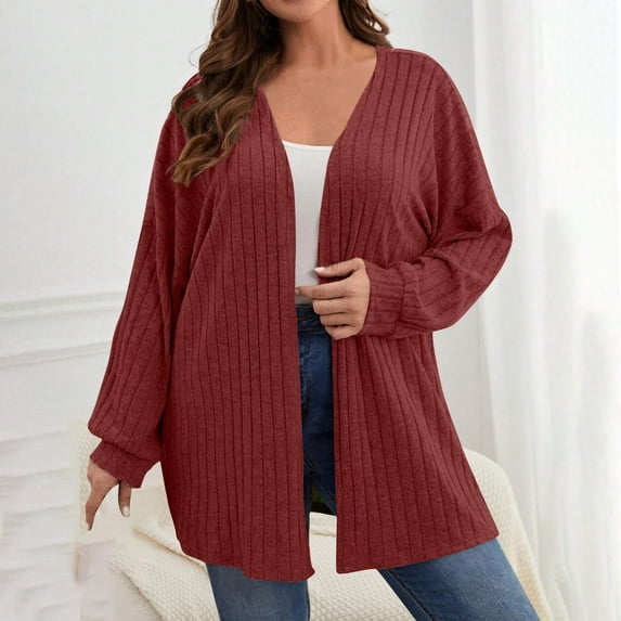 BSDJILFG Cardigan Sweaters for Women Plus Size Textured Ribbed Knit Top Open Front Loose Fit Duster Jackets,Sizes XL-5XL