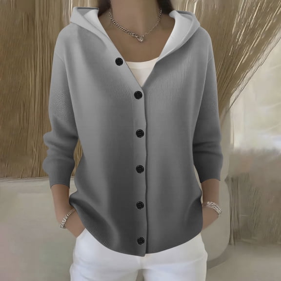 BSDJILFG Oversized Hooded Ribbed Cardigan Long Large Shirt Comfy Button Down Open Front Sweater Coats
