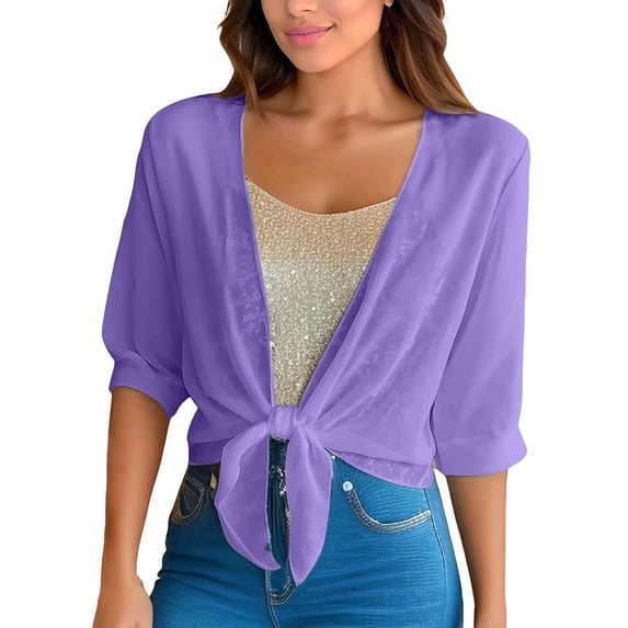 BSDJILFG Cardigans for Women Chiffon Top Dressy Open Front V-Neck Sun Protection Lightweight Cover Ups