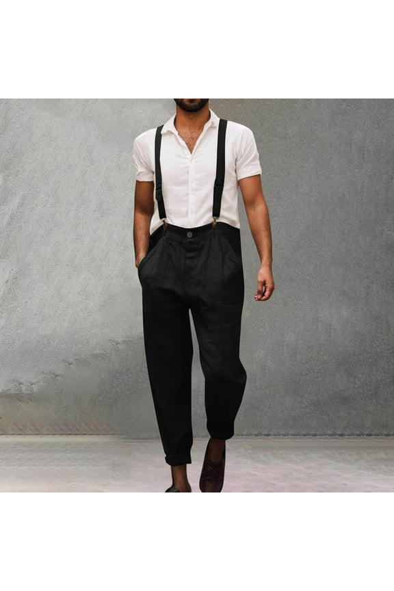 Cargo Jumpsuits for Men Retro Track Pants Loose fit Straight Leg Pants Bib Overalls for Hiking Running