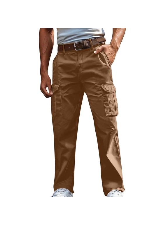Cargo Pants for Men Big and Tall Linen Dress Pants Relaxation Carpenter Business Casual Trouser with Pockets,Sizes S-4XL