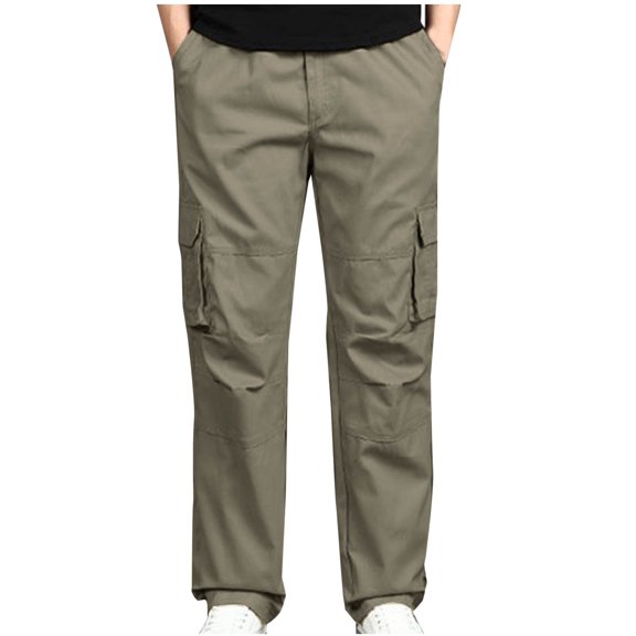 BSDJILFG Cargo Pants for Men Straight Slim Bootcut Hook And Loop Elasticated Waist Lace-up Multi-pocket Sweatpants