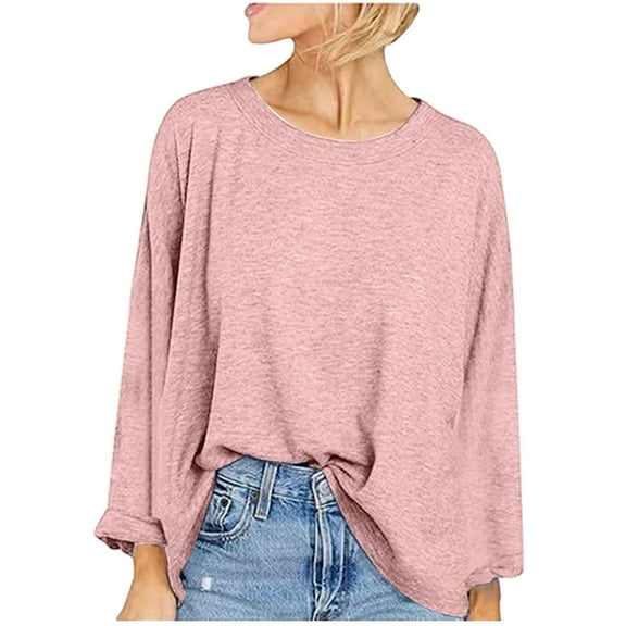 BSDJILFG Casual Shirts for Women Long Sleeve CottSweatshirt Oversized Loose Fit Crewneck Basic Sleep Shirts