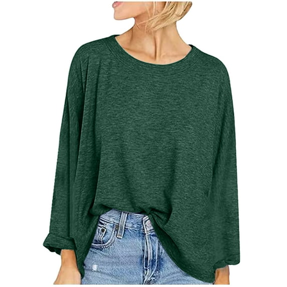 BSDJILFG Casual Shirts for Women Long Sleeve Cotton Sweatshirt Oversized Loose Fit Crewneck Basic Sleep Shirts