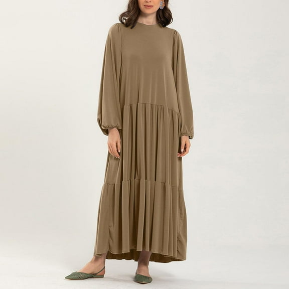 BSDJILFG Casual Sweater Dresses for Women Long Sleeve Ruffle Tiered Pleated Loose Fit Maxi Dresses Vacation Dress