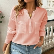 BSDJILFG Casual Tops for Women Casual Dressy 2024 Button-Up Long Sleeve V Neck Blouse Formal Workwear Clearance