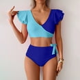 thumbnail image 1 of BSDJILFG Cheeky Bikini Sets for Women,Summer 2025 Ruffle Hem Tank Color Blocked Tube Tops Soft Padded Bra V-Neck High Waisted Hipster Brief, 1 of 9
