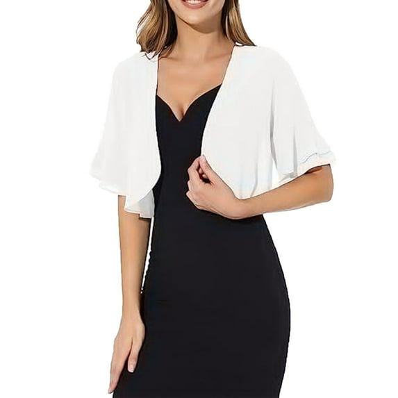 BSDJILFG Chiffon Cardigan for Women Cropped Shrugs Summer Lightweight Short Sleeve Open Front Ruffle Layered Shoulder Cover for Dress