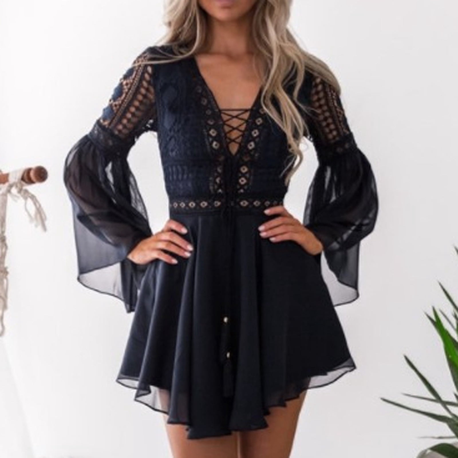 slim fit dress slacks Pale Cut-out Side Puff Long Sleeve Printed Maxi Dress – Riah Fashion main image 0