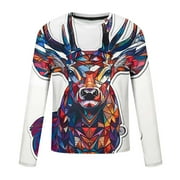 BSDJILFG Christmas Graphic T-Shirts for Men Big and Tall Long Sleeve Shirts Xmas Reindeer Print Soft Lounge Tops Rollbacks,S-5XL