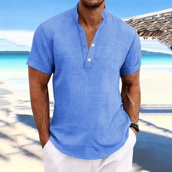 BSDJILFG Cotton Golf Shirts for Men Linen Breathable Button Up Short Sleeve Slim Fit Pullover Summer Tops