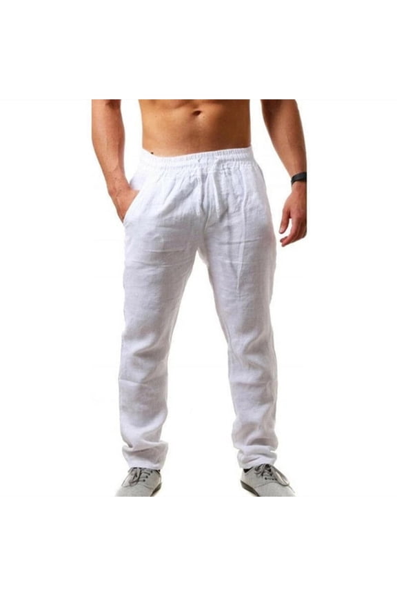 50% Cotton Linen Pants for Men Summer Breathable Casual Comfort Wide Leg Sports Pants Drawstring Loose Fit Trousers Activewear S-3XL