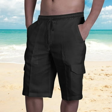 BSDJILFG Cotton Linen Shorts for Men Casual Two Pockets Elastic Waist Solid Color 9 inch Inseam Beach Board Shorts Straight Loose Carpenter Swimsuits Bathing Suits Clearance M-3XL