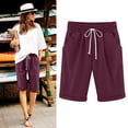 thumbnail image 1 of BSDJILFG Cotton Linen Shorts for Women Plus Loose Solid Knee Length Elastic Waist Bermuda Shorts Athletic Workout Shorts Casual Summer Lounge Shorts S-5XL, 1 of 6