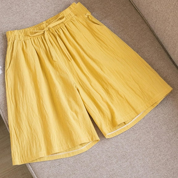 BSDJILFG Cotton Linen Shorts for Women Lounge Shorts Pajama Pants Soft Sleepwear M-3XL