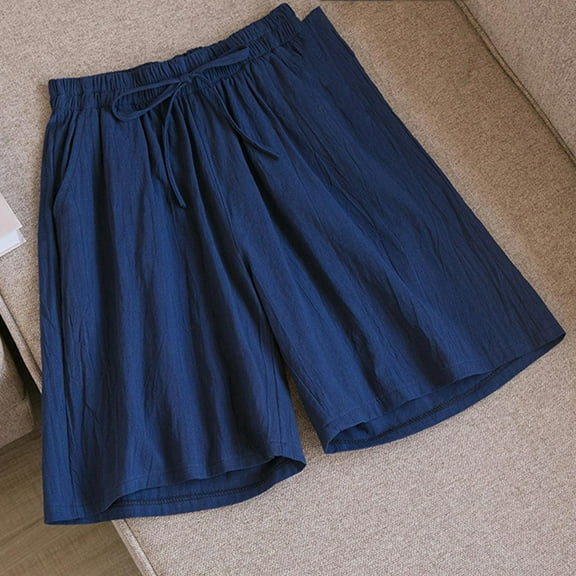 BSDJILFG Cotton Linen Shorts for Women Lounge Shorts Pajama Pants Soft Sleepwear M-3XL